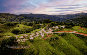 Aerial view of the Diamante Valley surrounding the Holos retreat center in Costa Rica