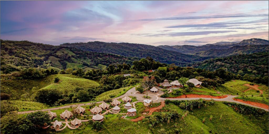 Aerial view of the Diamante Valley surrounding the Holos retreat center in Costa Rica