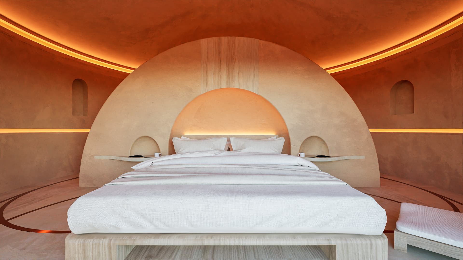 The dark meditation sanctuary at Holos — interior view