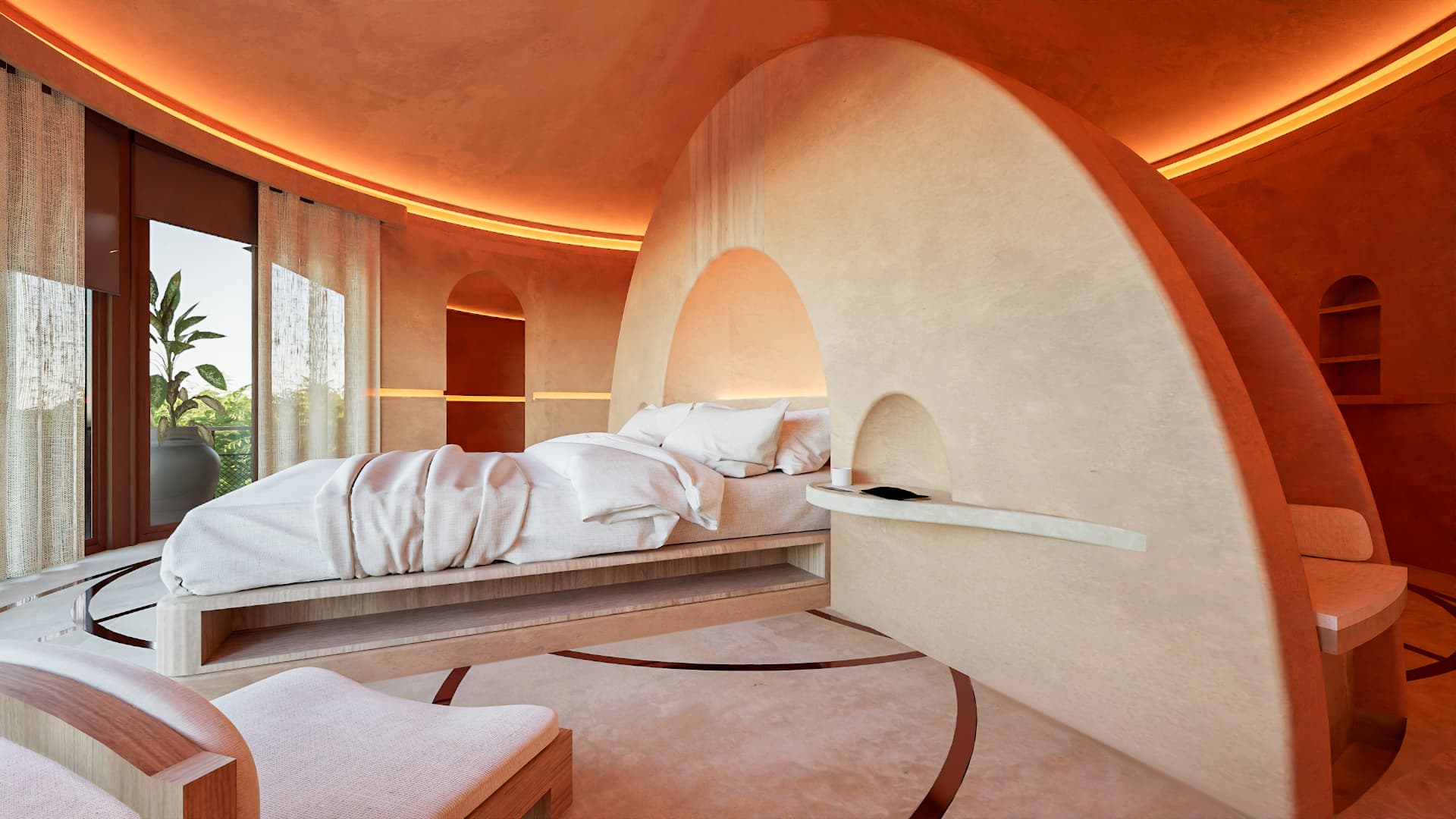 The dark meditation sanctuary at Holos — exterior view